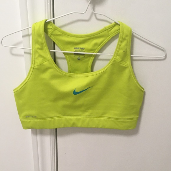 Women’s Nike Pro Sports Bra Retails $60+ Neon Green No Padding Blue Swoosh Gym - Picture 1 of 3